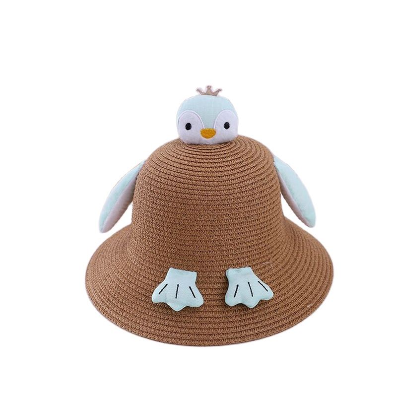Xeongkvi Europa Amerika Cartoon Pinguïn Kinderen Zonnehoed Lente Zomer Strand Brede Rand Kid Stro Hoeden Voor Jongen Meisje