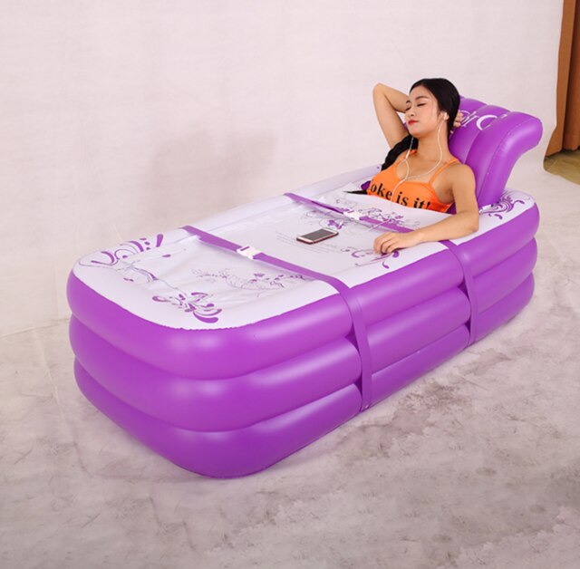 165x85x45cm Blue Large Size Inflatable Bath Bathtub SPA PVC Folding Portable For Adults Household Inflatable Tub: C