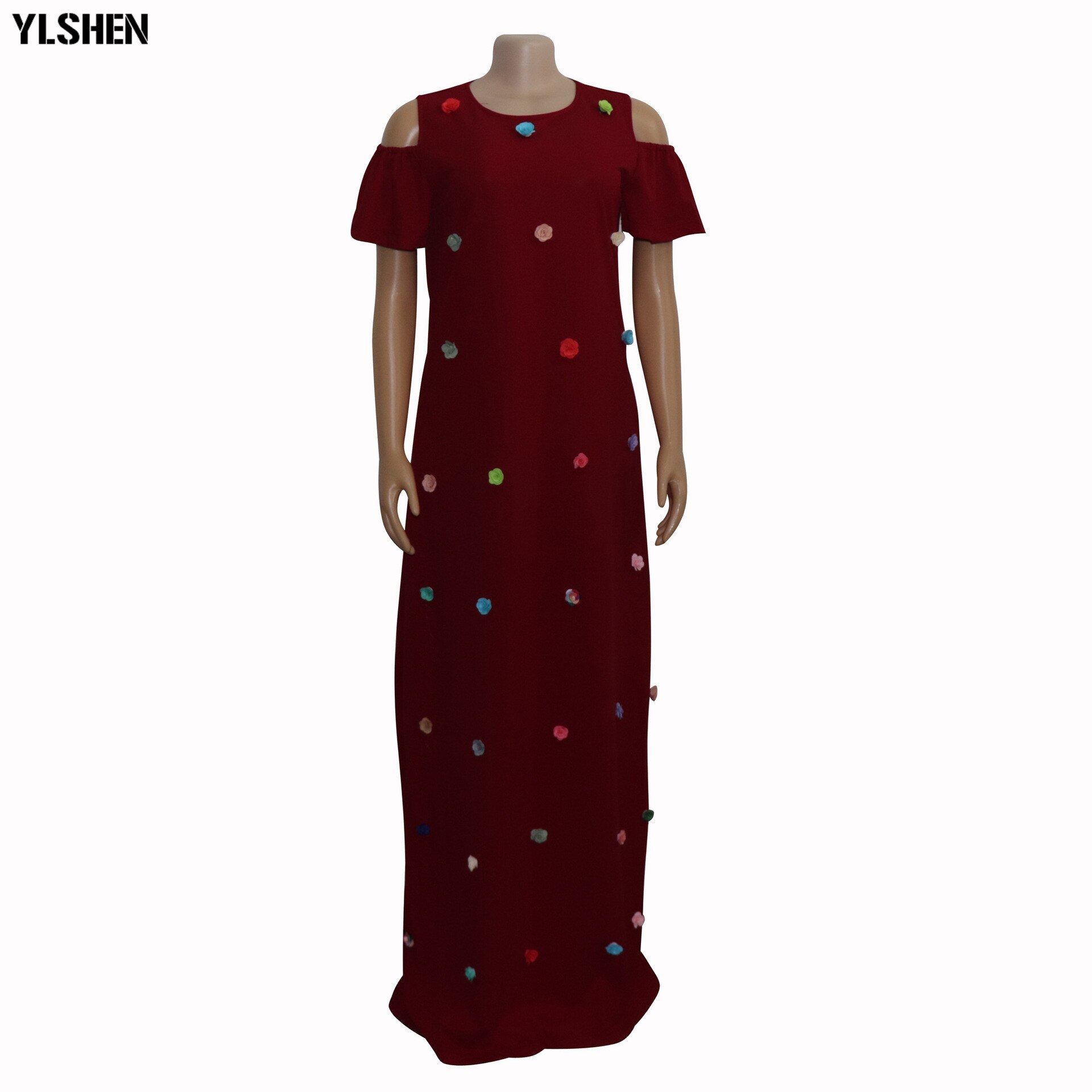 African Dresses For Women Dashiki Floral African Clothes Ankara Dresses Clothing Loose Maxi Africa Dress: Wine red / XXL