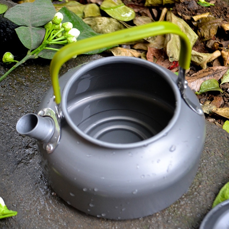 Tetera de Camping, tetera de Camping, tetera de aluminio para exteriores, tetera de senderismo, taza de té portátil compacta ligera con mango de silicona