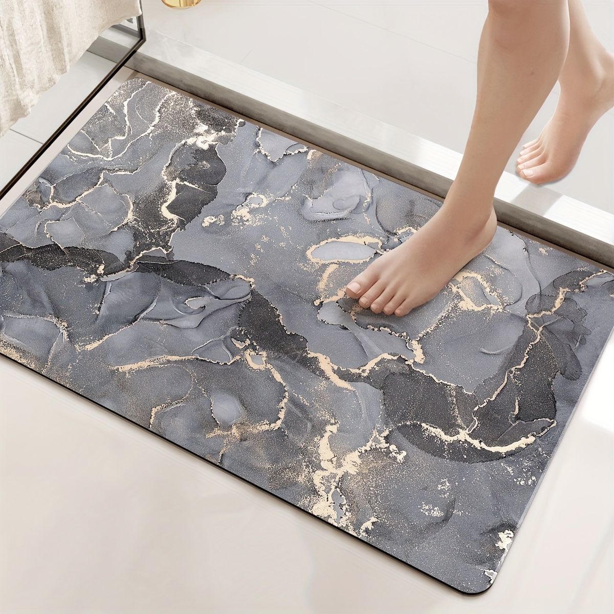 Marmorierung Muster Badezimmer Rutschfeste Matte Saugfähige Toilette Bodenmatte Haushalt Schlafzimmer Türmatten Waschraum Teppich Küche Teppiche: Blau / 400MMx600MM