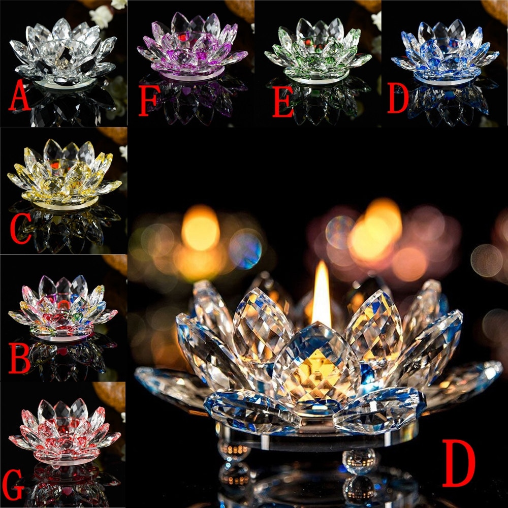 Candelabro de cristal con forma de flor de loto de cristal, soporte de luz de té, budista, para boda, Bar, , decoración del Día de San Valentín