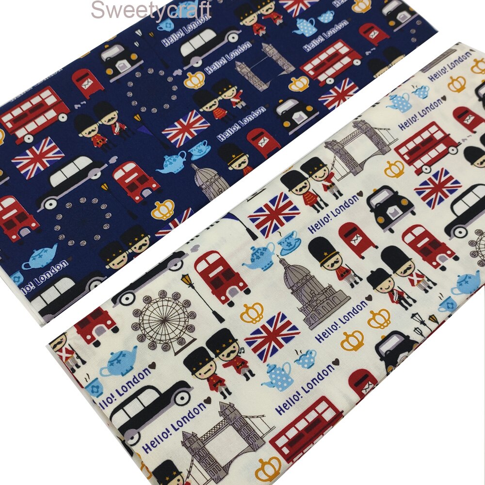 Fina tela de algodón con estampado de Hello London para decoración del hogar, tejido de costura hecho a mano, Patchwork, 110x45cm