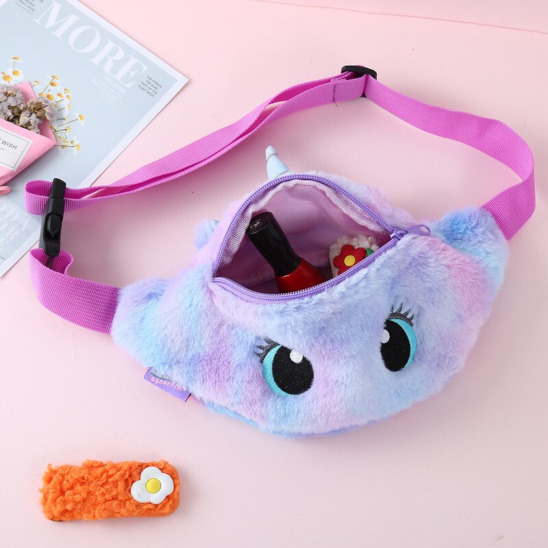 Cute Unicorn Children's Fanny Pack Girls Waist Bag Plush Toys Belt Gradient Color Chest Bag Cartoon Coin Purse Travel Chest Bag