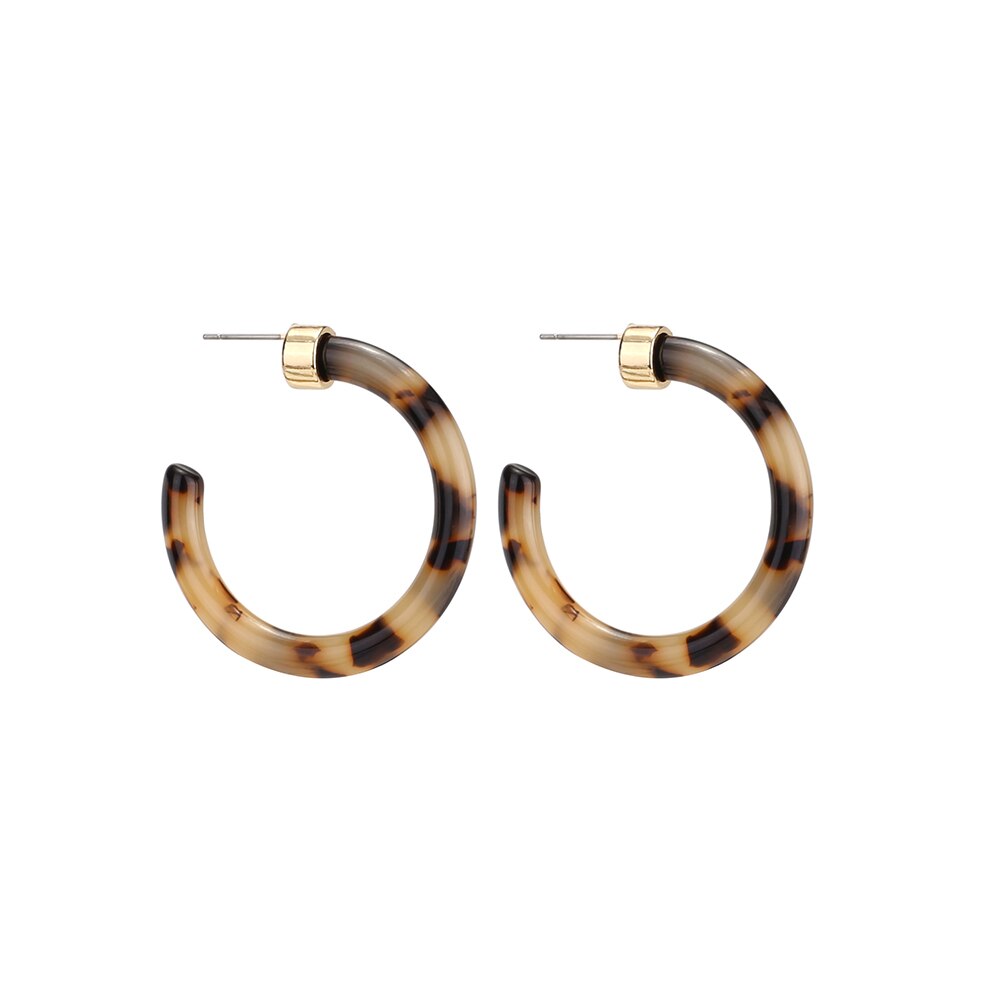 Acrylic Resin Circle Hoop Earring For Women Vintage Gold Metal Ear Tortoiseshell Round Earring Hoops