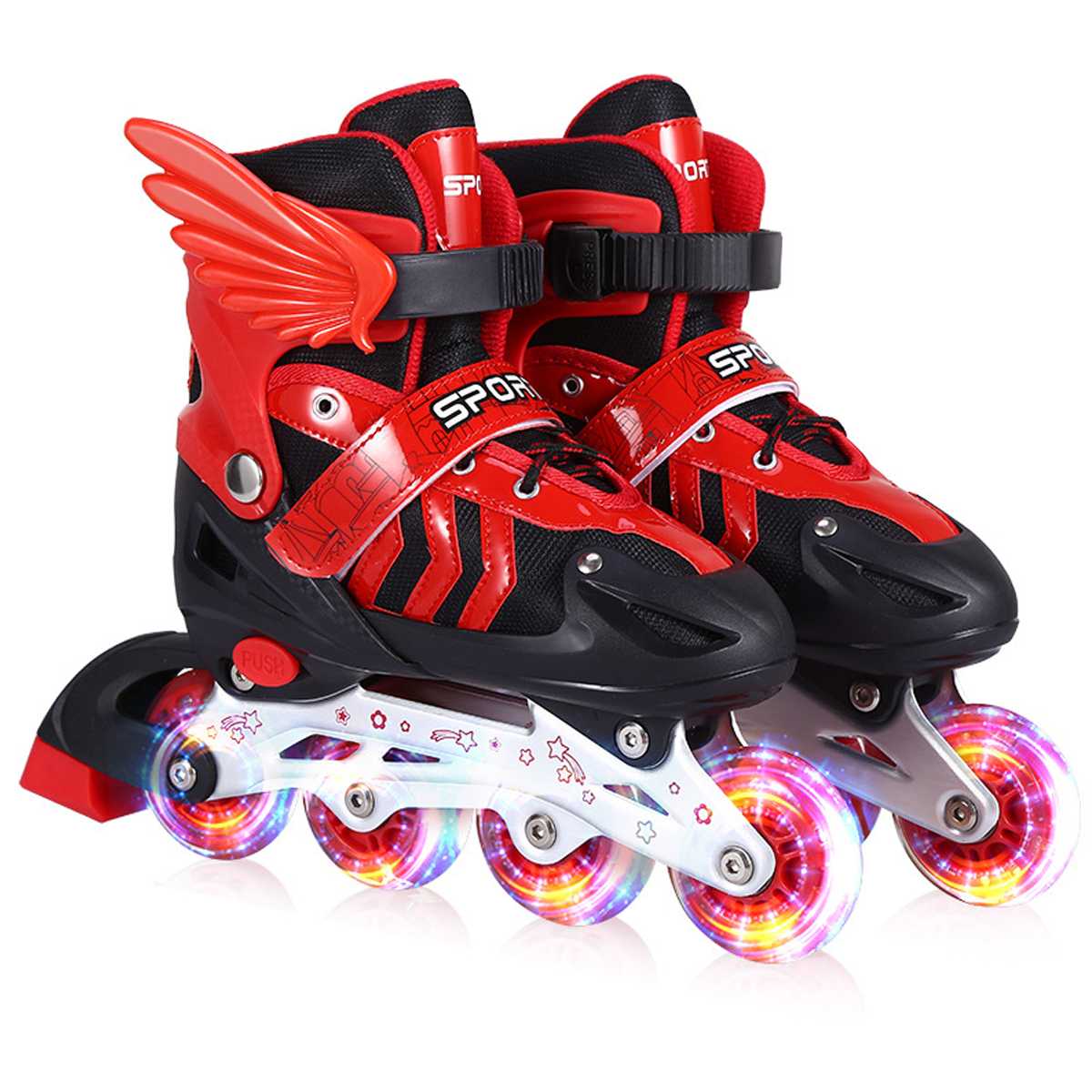 Full Flash Glowing Boys Girls Children Inline Skates Roller Skating S/M/L Christmas For Children Comfortable Breathable: Red Black M