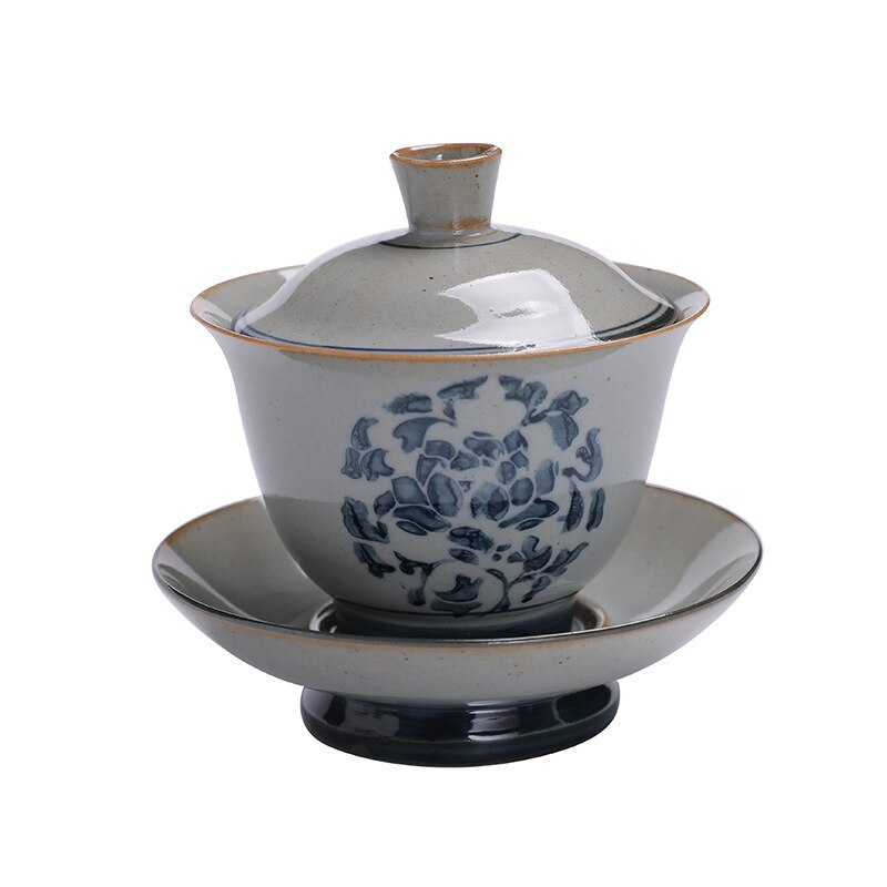 Retro Chinese Tea Cups Ceramic Gaiwan Tea Cup and Tea Lid Set Handmade Kung Fu Sancai Tea Bowl Drinkware