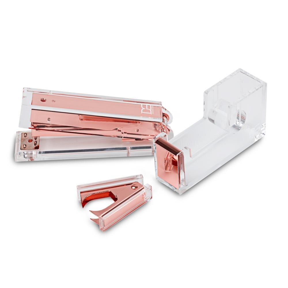 Juego de grapadora de oro rosa y removedor de grapas + Kit de calculadora de escritorio de energía solar: rosegold3pcsset