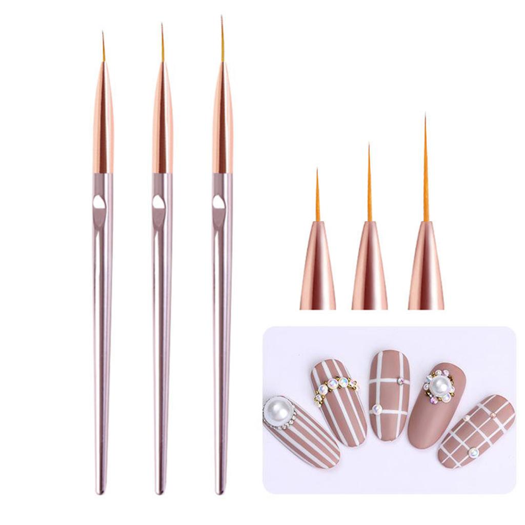 3Pcs Nail Art Pen Set Painting Drawing Flower DIY Leaves Petals Dotting Salon Use Blending Nail Art Tips Builder Details: Rose Gold