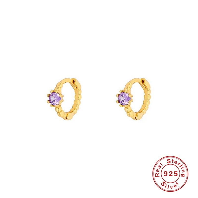 ROXI Bohemia Small Purple Zircon Stone Round Beads Hoop Earrings for Women Wedding Jewelry Earrings 925 Sterling Silver Brincos