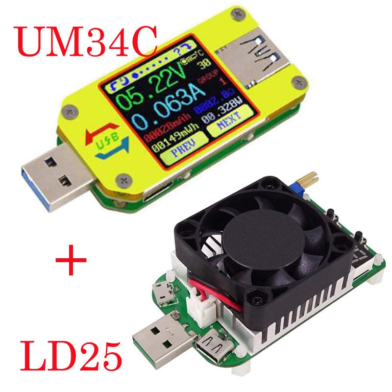 Voltmètre ammètre UM34 UM34C LD25, pour application USB 3.0 type-c, tension continue, charge de batterie, mesure de résistance de câble: UM34C LD25