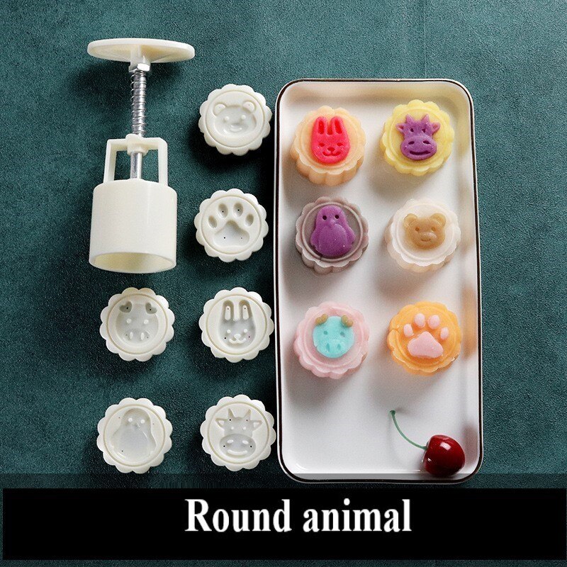 12 Chinese zodiac Flower Mooncake Mold Set Mid Autumn Festival DIY Hand Pressure Fondant Moon Cake Mould Decoration Tool: 07