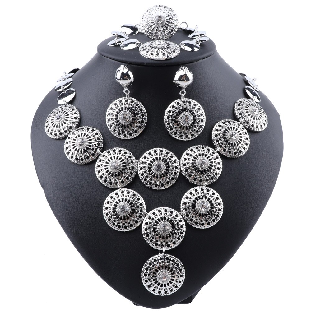 Afrikanische Braut Zubehör Nigerian Hochzeit Schmuck Dubai Gold-Farbe Kristall Schmuck einstellen Blume bilden Halskette einstellen