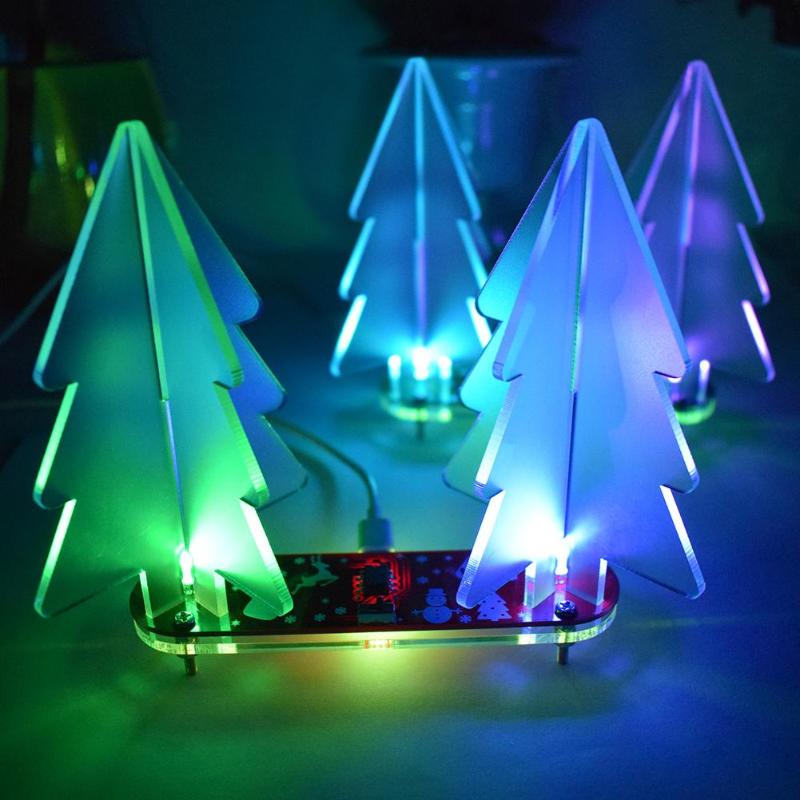 Diy Licht Speelgoed Volledige Kleur Veranderende Led Gradiënt Acryl 3D Kerstboom Kit Home Decor Onderwijs Wetenschap Speelgoed Leren Set