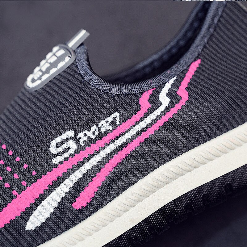 Dames mesh platte schoenen met katoenen casual wandelstrepen sneakers loafers zachte schoenen ronde neus platte schoenen met damesschoenen