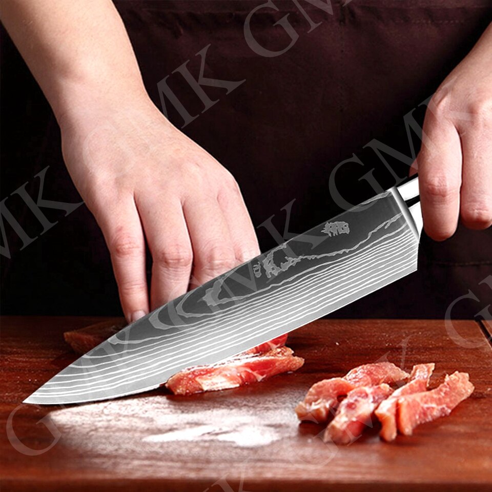 Kitchen Knives Set Chef Knives High Carbon Damask Stainless Steel Forged Meat Cleaver Knife Cooking Set