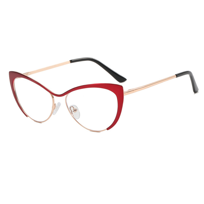Shauna Anti-Blauw Licht Mode Vrouwen Cat Eye Optische Brilmonturen Lente Hinger Metalen Gradiënt Zonnebril UV400: Bruin