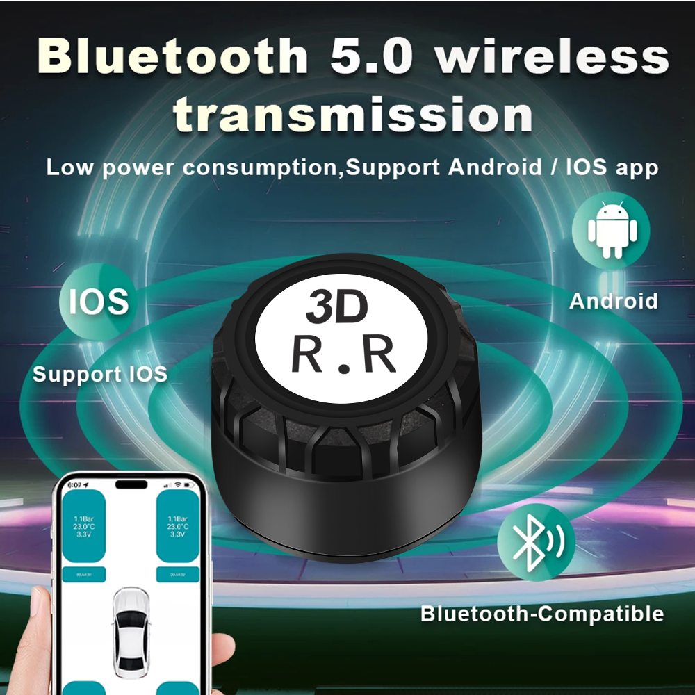 Bluetooth 5.0 Auto Motor Bandenspanningscontrolesysteem Externe TPMS Autobandenspanning Sensoren voor Android/IOS