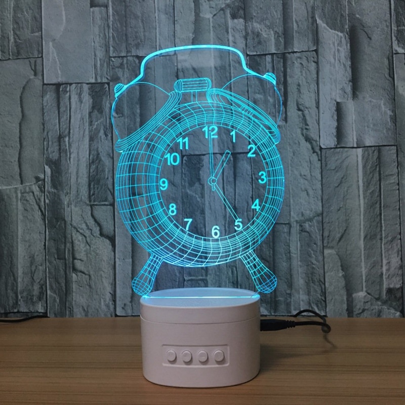 Reloj despertador 3D ilusión óptica luz nocturna Visible con Base de Altavoz Bluetooth lámpara de escritorio Led, 5 colores para Usb, niños bebé