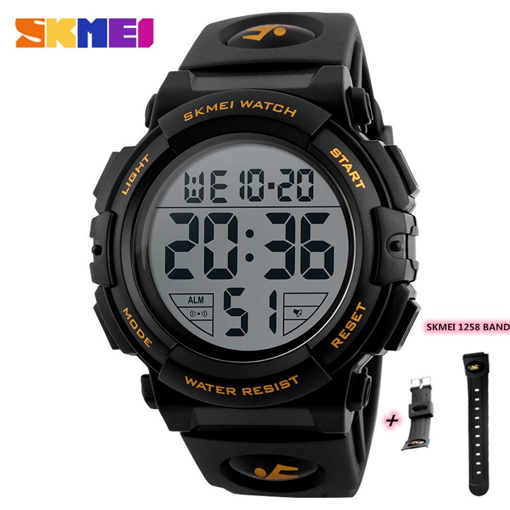 SKMEI Chrono Men Watch Top Luxury Brand Sport Watch Electronic Digital Male Wrist Clock Man 50M Waterproof Men's Watches 1258: gold with strap