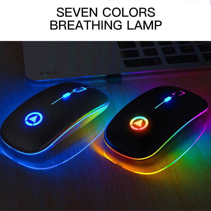 Draadloze usb-muis, rgb-computermuis, stille pc-oplaadbare ergonomische muis met led-achtergrondverlichting, optische usb-muis voor pc en laptop.