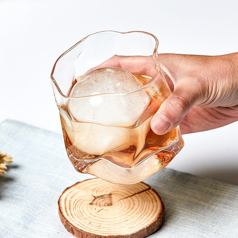 2 PCS 250ml Distorted Shape Whisky Glasses Old Fashioned Glass Water Glass,Juice Glass Set of 2