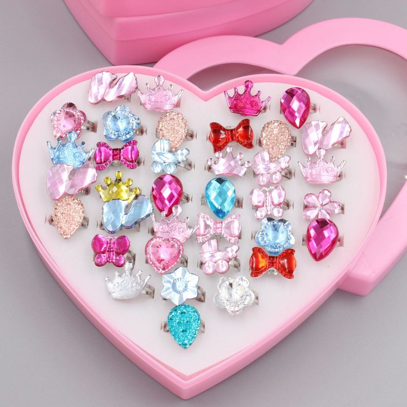 Meisjes Prinses Acryl Rhinestone Fancy Verstelbare Ringen Party Gunsten Kids Ring Accessoires Beauty Mode Speelgoed 10/12/24 stuks