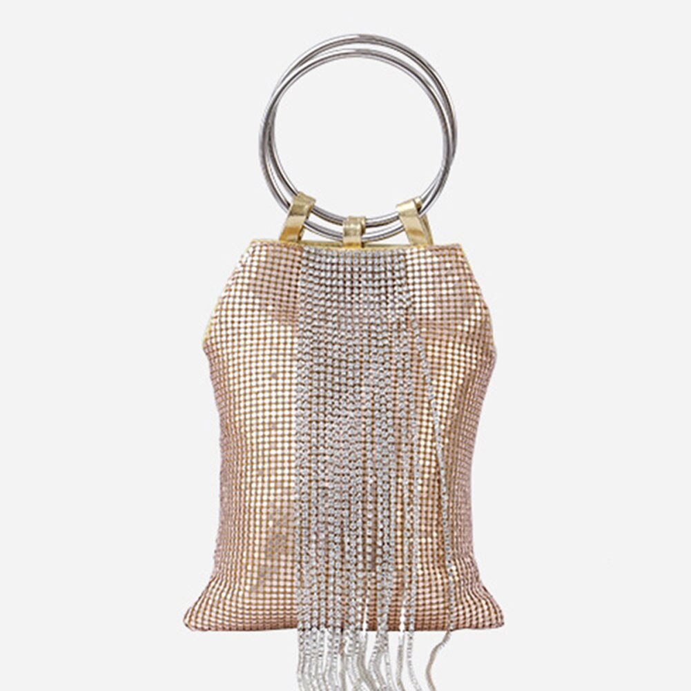 Sacchetto di sera con la Maniglia Anello di Paillette Nappe Tote Da Cocktail Del Partito di Cerimonia Nuziale Della Borsa Nuovo: Beige