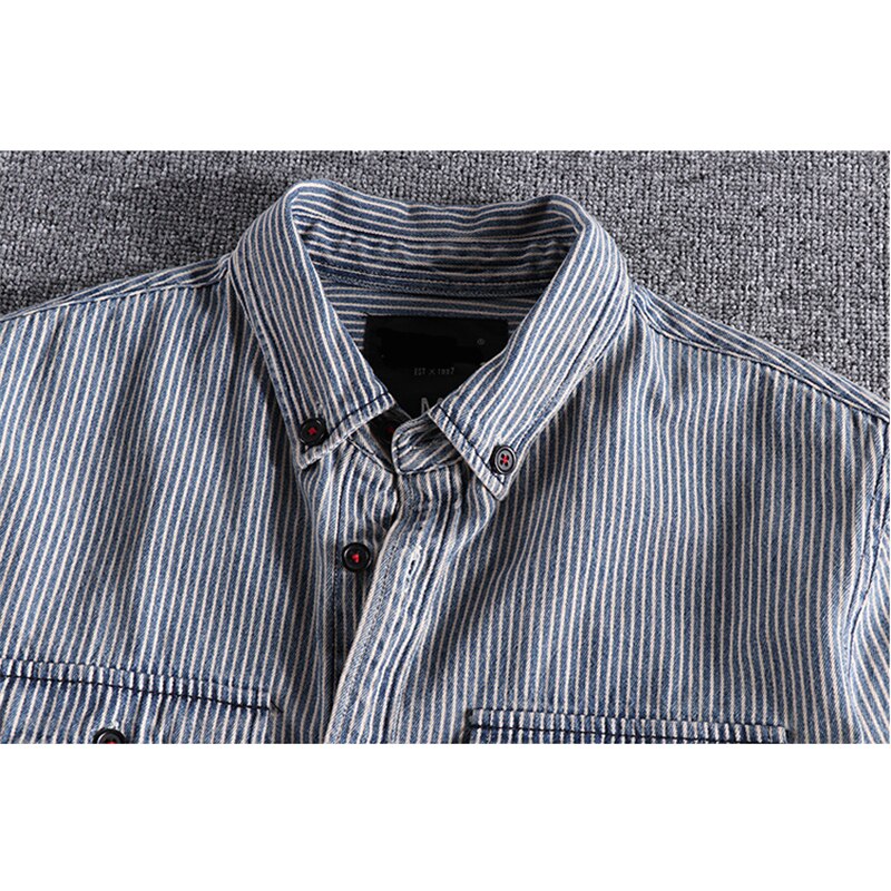 Camisa vaquera de rayas verticales para hombres, ropa urbana, estilo Harajuku japonés, con botones, de manga larga a rayas, de talla grande