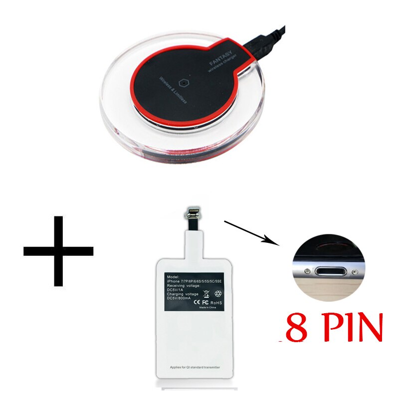 Universal Qi Wireless Charging Kit Transmitter Charger Adapter Receptor Receiver Pad Coil for iPhone 5 6 7 for Android Phone: Type 8 PIN