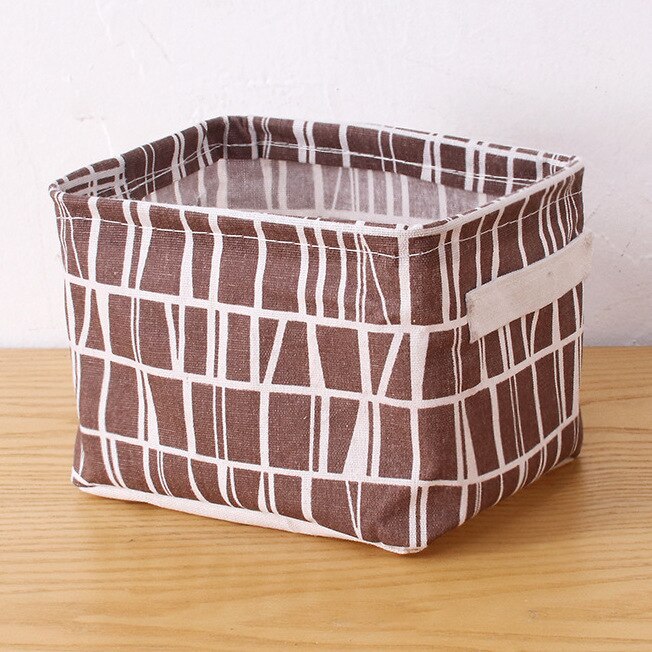 Linen Waterproof storage basket Table top Foldable storage box cosmetics sundries clothing fabric storage basket toy storage: Coffee lattices