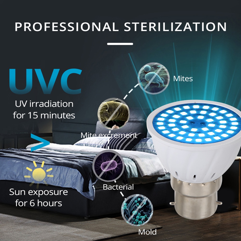 B22 UVC Sterilizer Disinfection Lamp 48/60/80LED GU Light Ultraviolet Germicidal Bulb AC 220V Household Sterilization Light