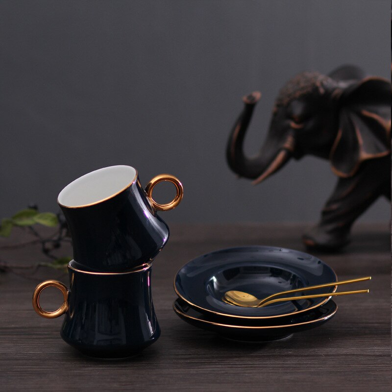 Juego de Taza de Café de Cerámica real verde y platillo, taza creativa de lujo moderna y sólida, tazas de té turcas para la tarde, , Vasos