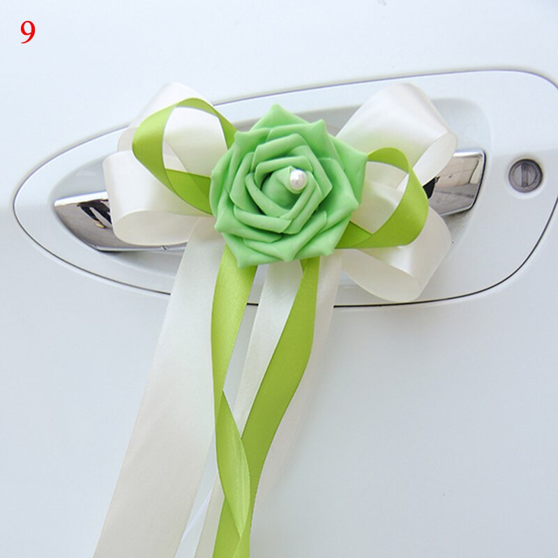 1 Pc Deurgrepen Mooie Party Festival Supplies Achteruitkijkspiegel Trouwauto Bloem Knoop Lint Decoraties 12 Kleuren 17x35cm: 9