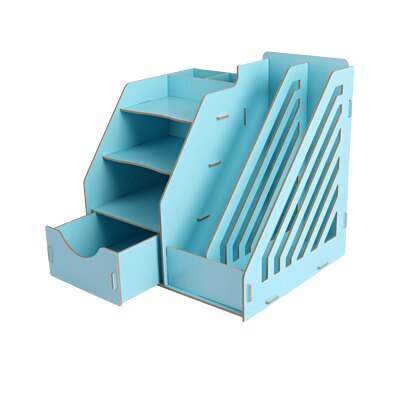 Wood Stationery Holders Multi Use Desktop Storage Paper Holder Stationery Organizer With Drawer Rack Office School Supplies: Blue