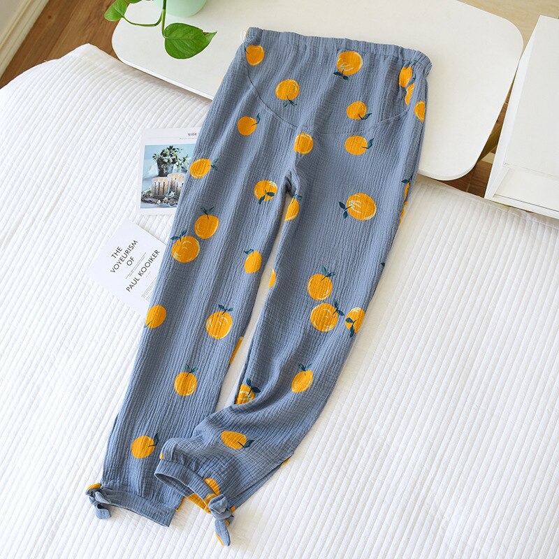 Maternity Adjustable Pajama-pants Cotton Spring Summer Thin Loose Homewear Pregnant 2022 Autumn Postpartum Home Trousers Pijama: shenlan  xiaojinju / XL