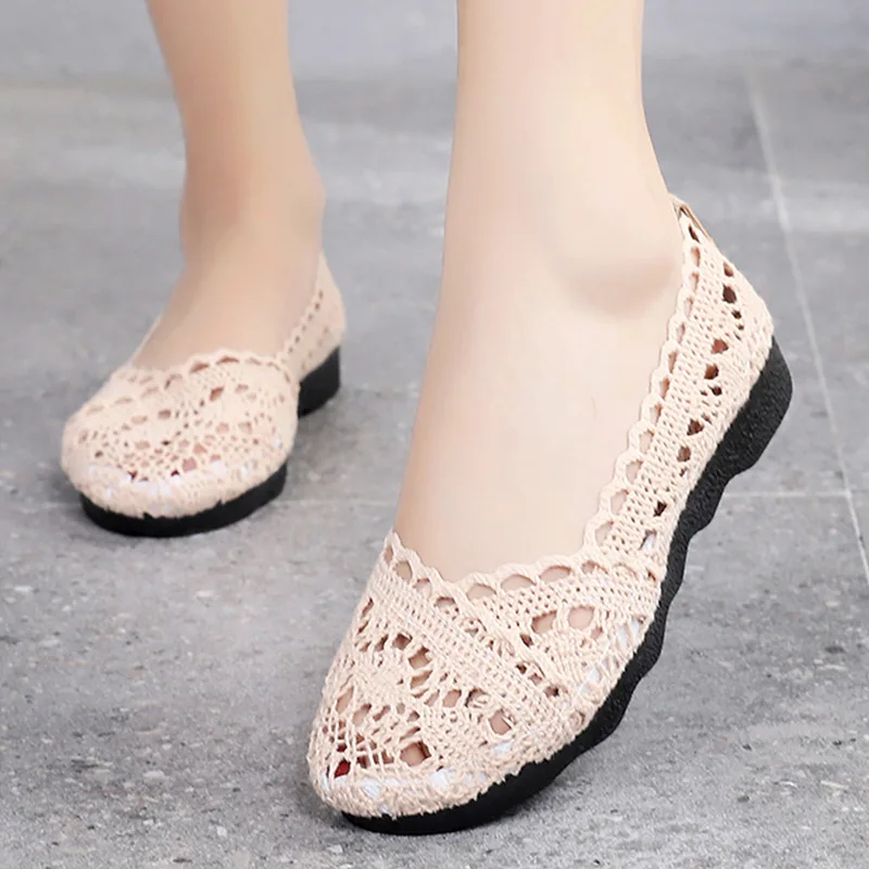 Scarpe da donna scarpe da pescatore donna mesh traspirante piatto fondo morbido scarpe da donna piselli scarpe da donna scarpe basse 2023: Beige / 35