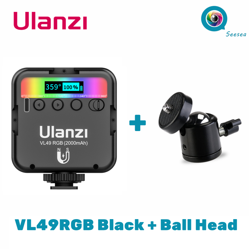 Ulanzi VL49 Mini RGB Video Licht Beleuchtung für Fotografie pavotube RGB LED Video Kamera Licht Vlog Füllen Licht Live: RGB Schwarz Ballhead