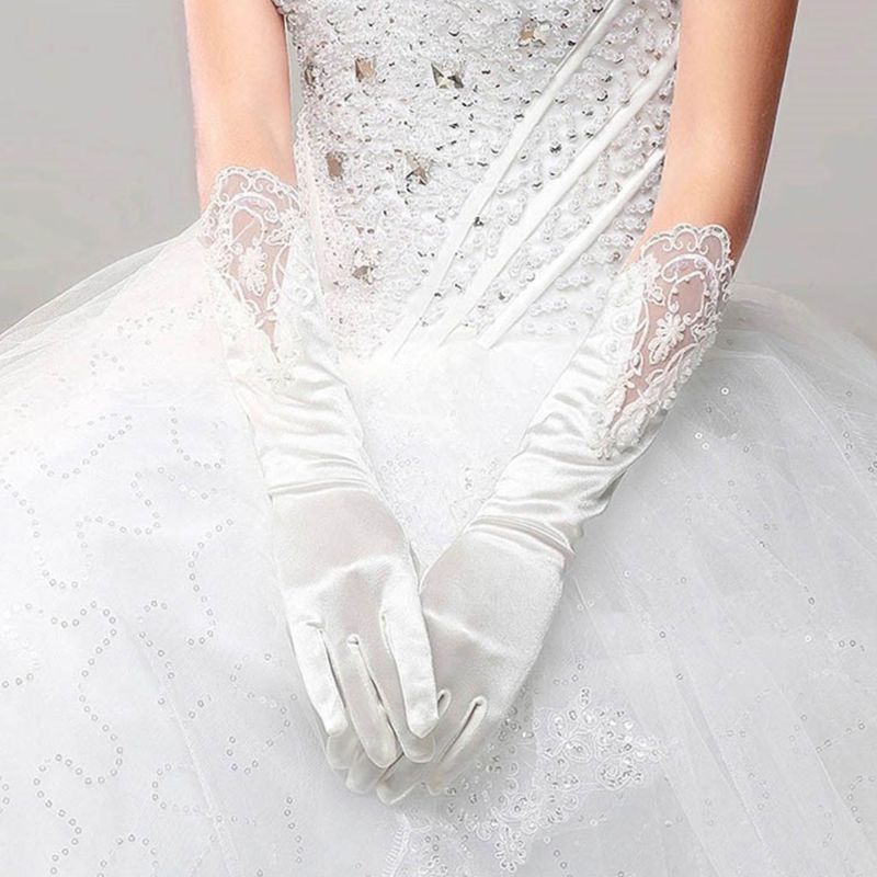 Guantes Blancos largos de dedo completo para novia, accesorios de para vestido de novia, guante de encaje, accesorios de Cosplay para
