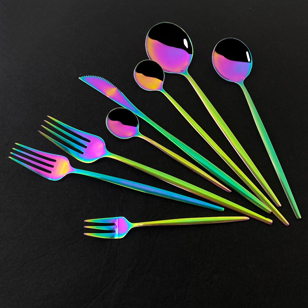 Vaisselle arc-en-ciel vaisselle ensemble de couverts en acier inoxydable de luxe couverts maison fourchette cuillère couteau cuisine dîner ensemble directe