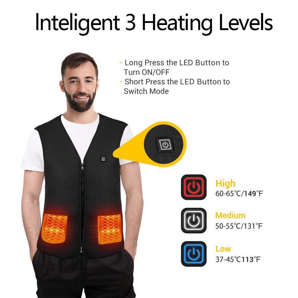 5 Areas Heated Vest Men Women Winter Electrical Heated Sleevless Jacket Daily Life Outdoor Thermal Clothes Best Winter