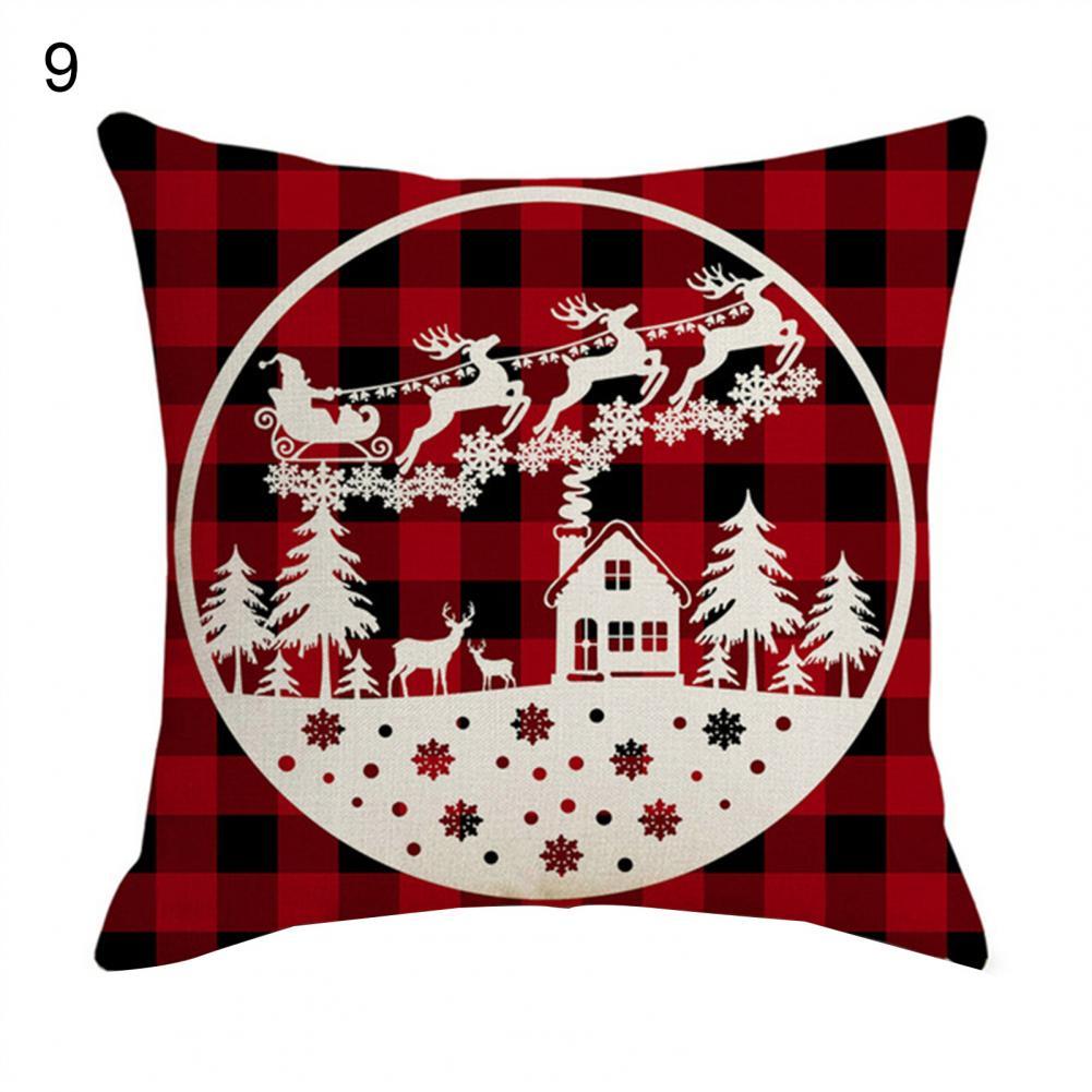 2022 Gelukkig Nieuwjaar Vrolijke Kerstversiering Linnen Kussenhoes Buffalo Rooster-Plaid Kussensloop Rendier Sokken Kussensloop: 9