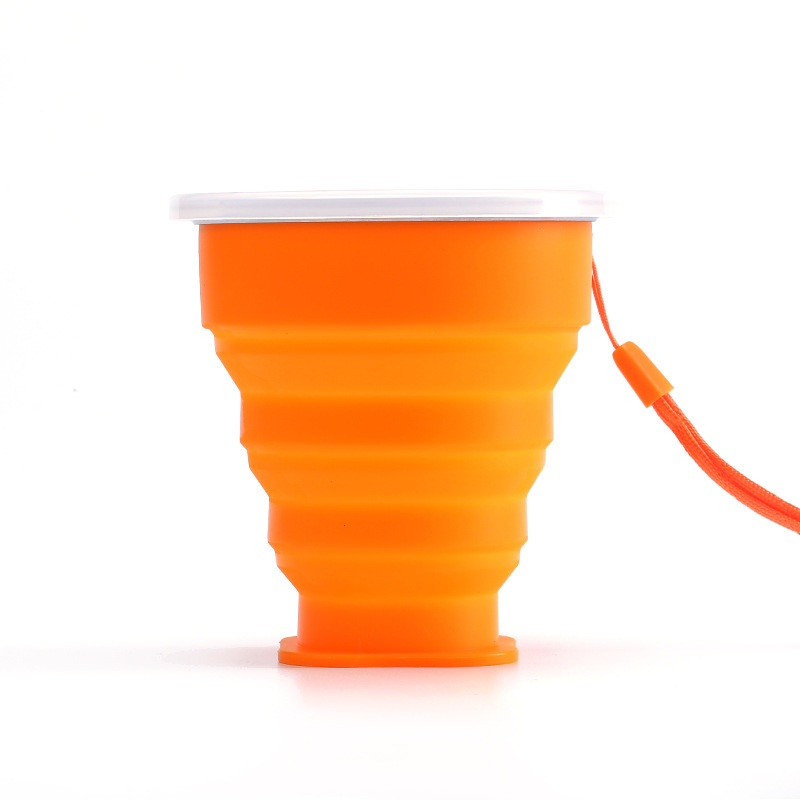 Portable Silicone Foldable Cup With Lanyard Heat Resistant Collapsible Cups Lid Folding Storage Travel Mug For Water coffee: Light Grey