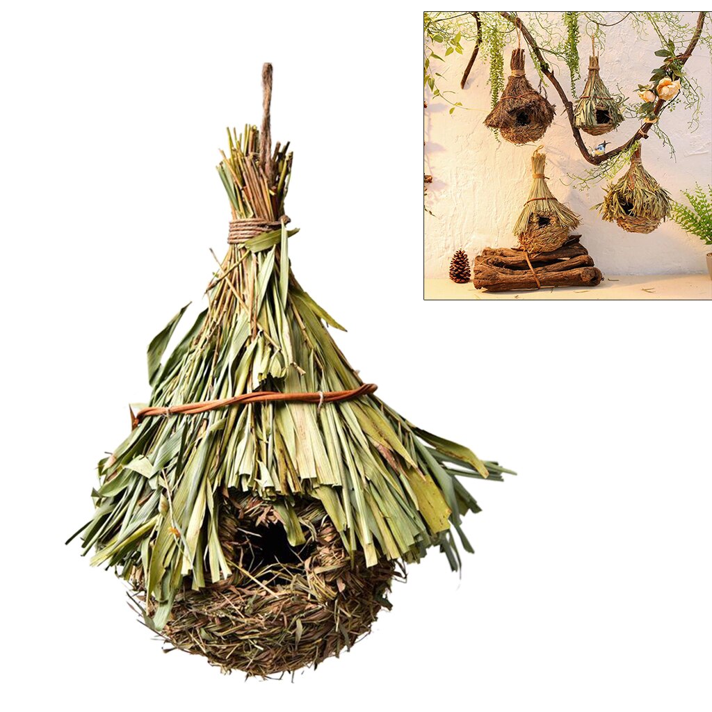 Hand-Made Woven Pattern Innovative Pet Bird Nest Straw Bird House Grass Gourd Birdhouse Garden Decorations: Style1 L