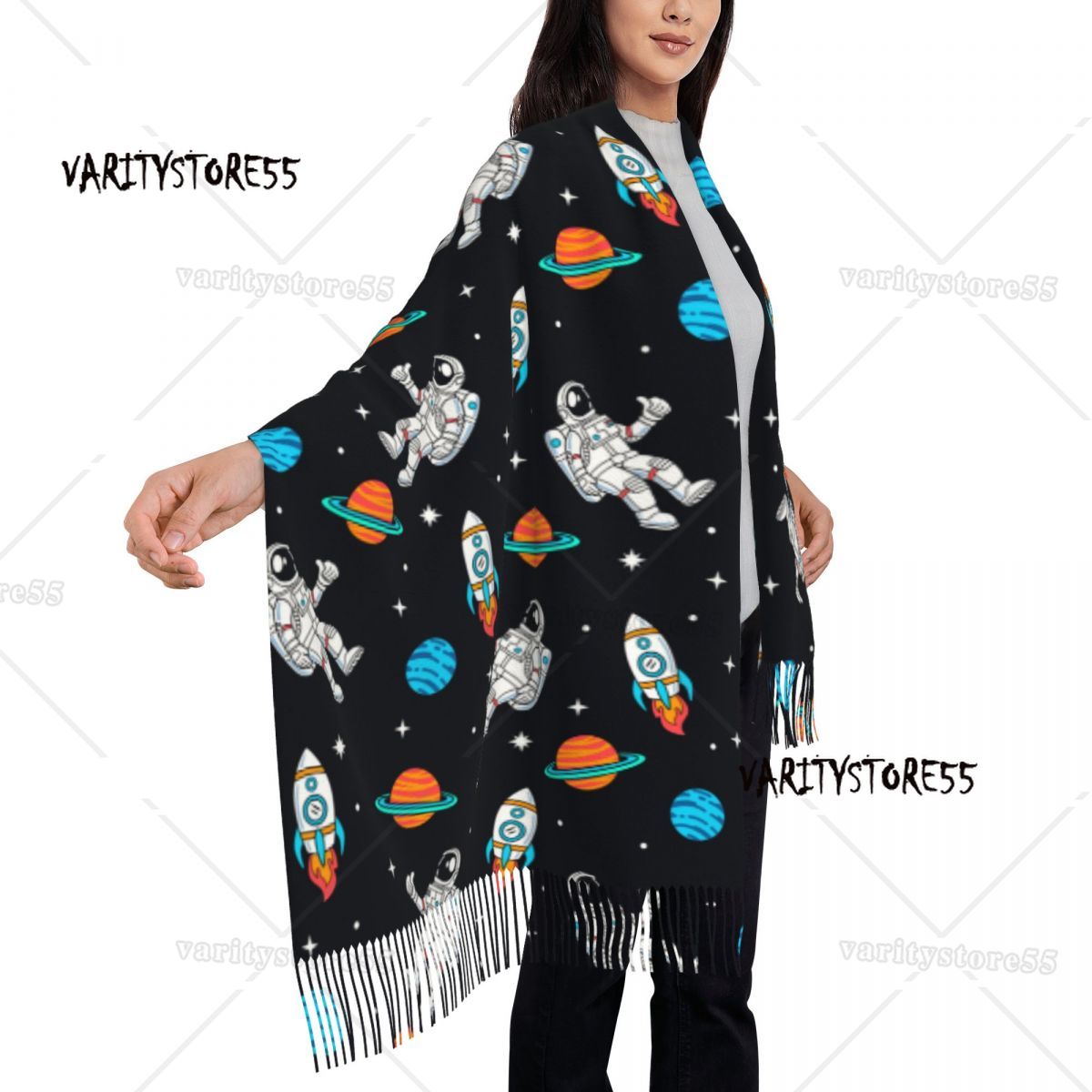 Brugerdefineret galakse stjernehimmel rum astronaut kvasttørklæde kvinder blødt sjal wrap dame vintertørklæder