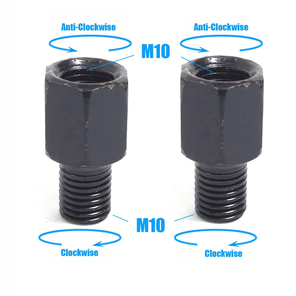 Pair Black Motorcycle Mirror Adapters M10 10MM M8 8MM Rearview Mirrors Conversion Bolt Clockwise Anti-clock Right Left Thread: M10M10  LR and LR