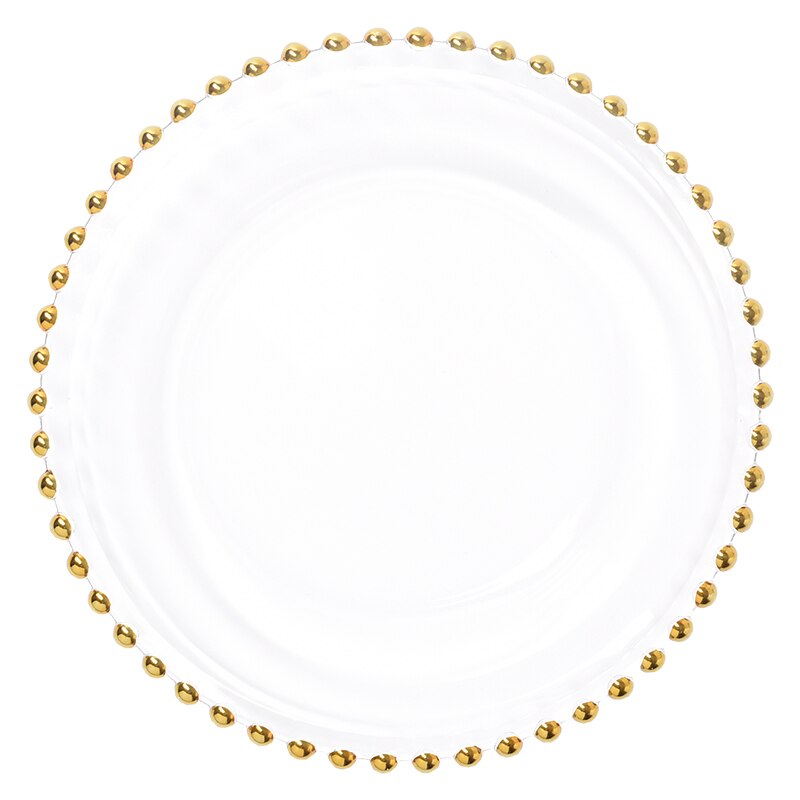 Dinnerware Set Plates Nordic Gold Bead Glass Charger Plate for Dinner Decorative Salad Fruit Wedding Plate Dinner Platos