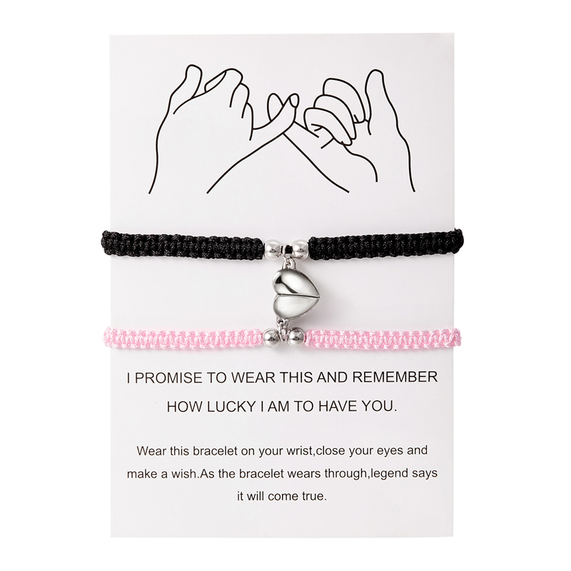 Pulsera con imán de corazón hecha a mano para mujeres y hombres, pulsera trenzada ajustable a la para parejas, conjuntos de joyería de amistad Bestie para amantes: Estampado en caliente