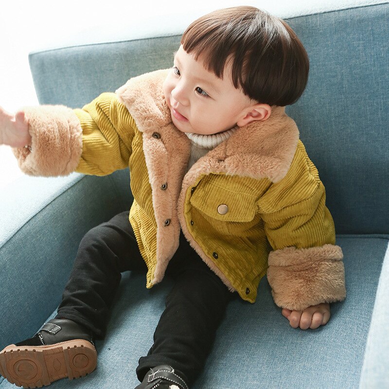Winter Children 1-8 Year Jacket For Boys Thick Warm Coat Kids Autumn Cotton Outerwear Children Clothes Yellow coffee