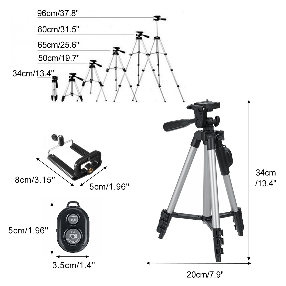 Extendable 36-100cm Universal Adjustable Tripod Stand Mount Holder Clip Camera Phone Holder Bracket For Cell Phone Camera